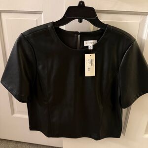 NWT Sleek Evereve Black Leather Tee, Sz M. Make it Classic or Moto!